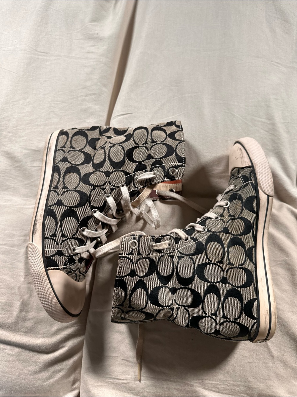 COACH BONNEY LEGACY LINING SIGNATURE CANVAS TWILL GRAY BLACK SNEAKERS WOMENS 8